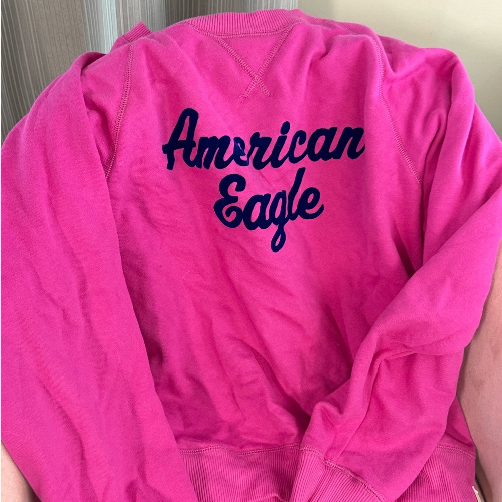 American Eagle Outfitters Fuchsia Sweatshirt with Navy Logo